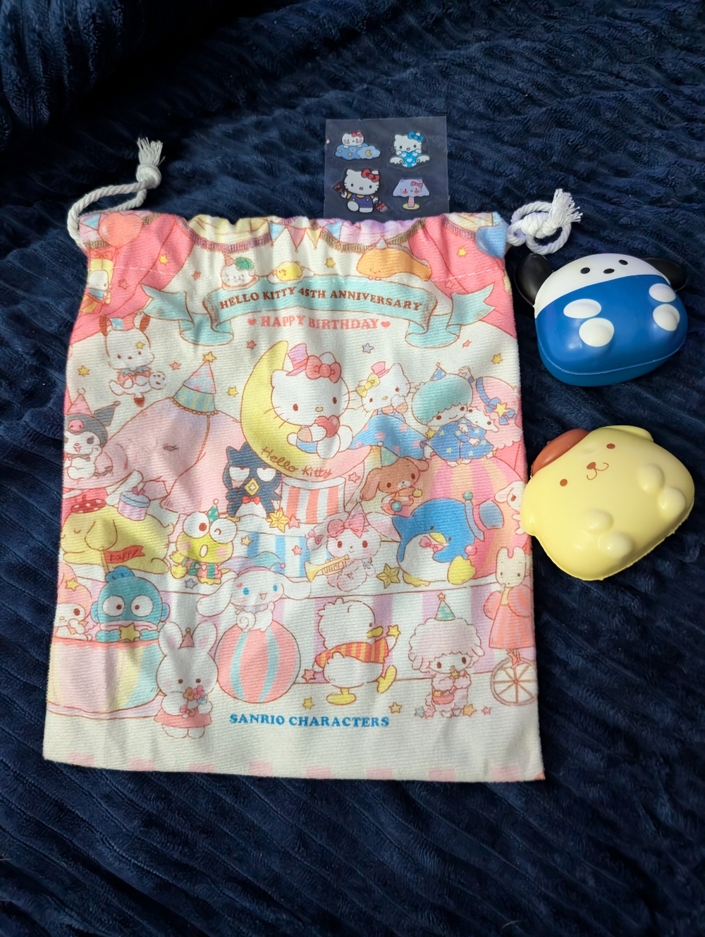 New Bundle Sanrio Pastel Multi-Character Drawstring Pouch - Pink, Yellow, Blue